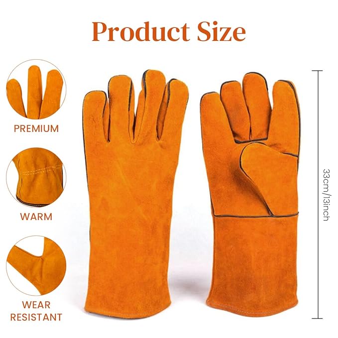 Welding Protective Gloves Cow Hide (Flame + Heat Resistant)