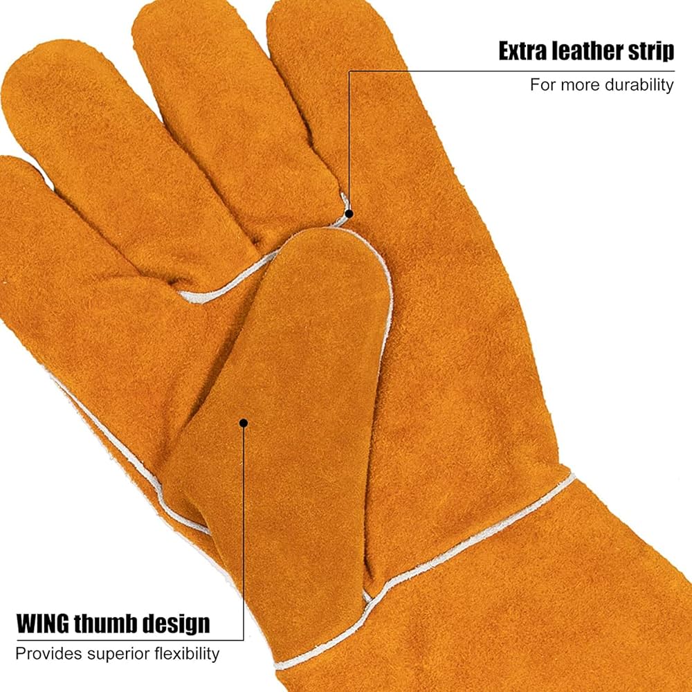 Welding Protective Gloves Cow Hide (Flame + Heat Resistant)